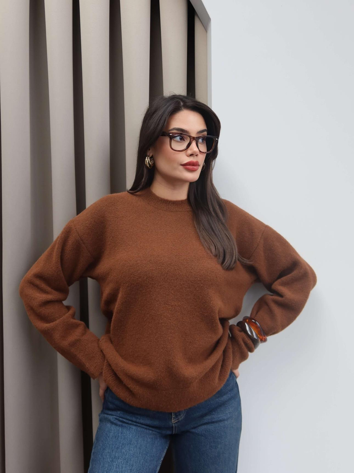 Bisiklet Yaka Yumuşak Dokulu Oversize Kazak