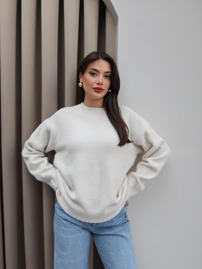 Bisiklet Yaka Yumuşak Dokulu Oversize Kazak