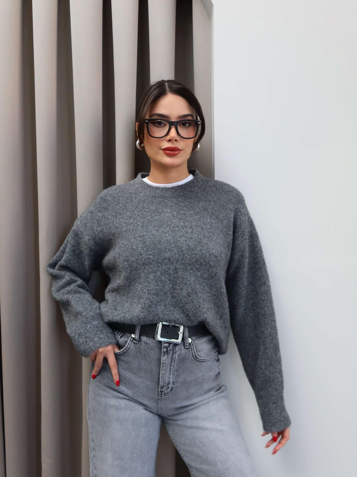 Bisiklet Yaka Yumuşak Dokulu Oversize Kazak