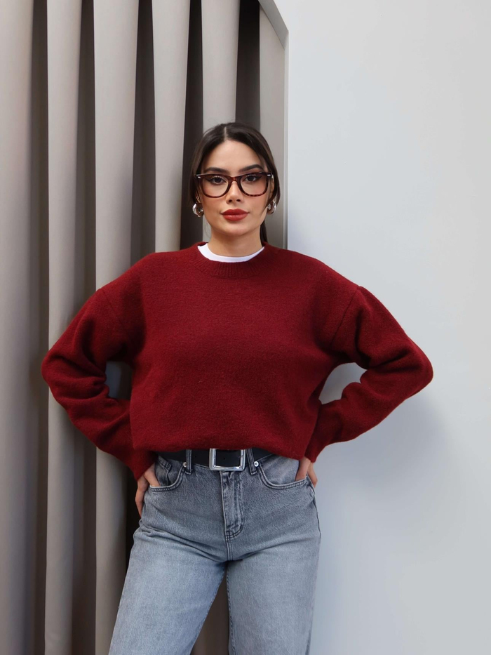 Bisiklet Yaka Yumuşak Dokulu Oversize Kazak