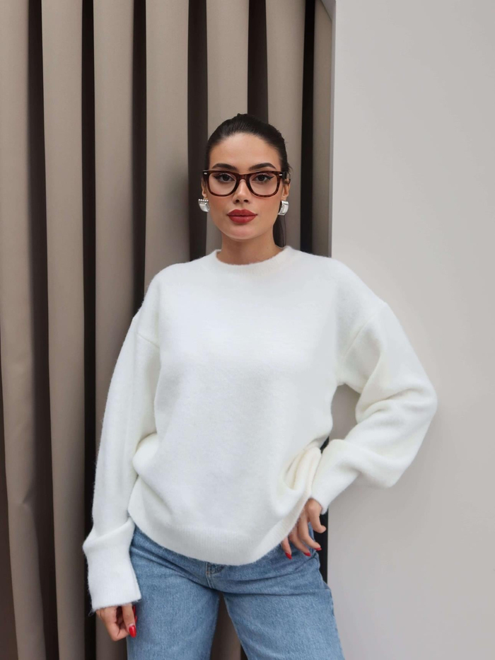 Bisiklet Yaka Yumuşak Dokulu Oversize Kazak