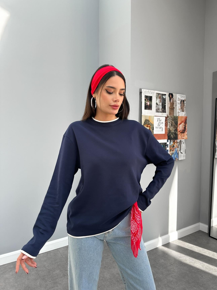 Biyeli Oversize Uzun Kol Sweatshirt