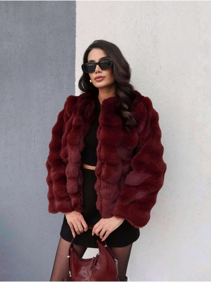 Bordo Kısa Bubble Kürk