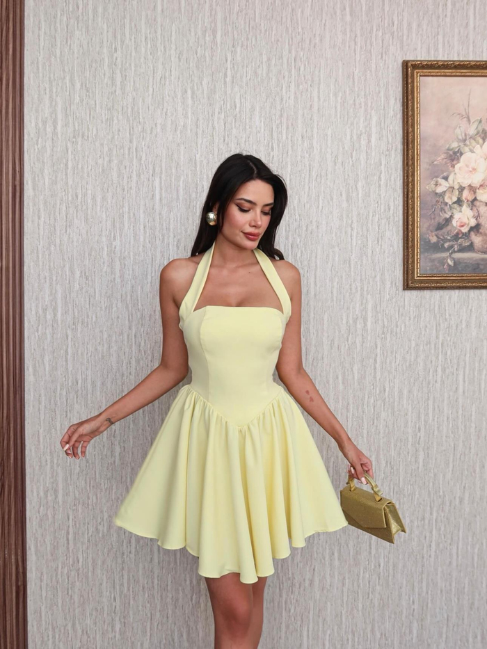 Boyundan Bağlamalı Mini Elbise