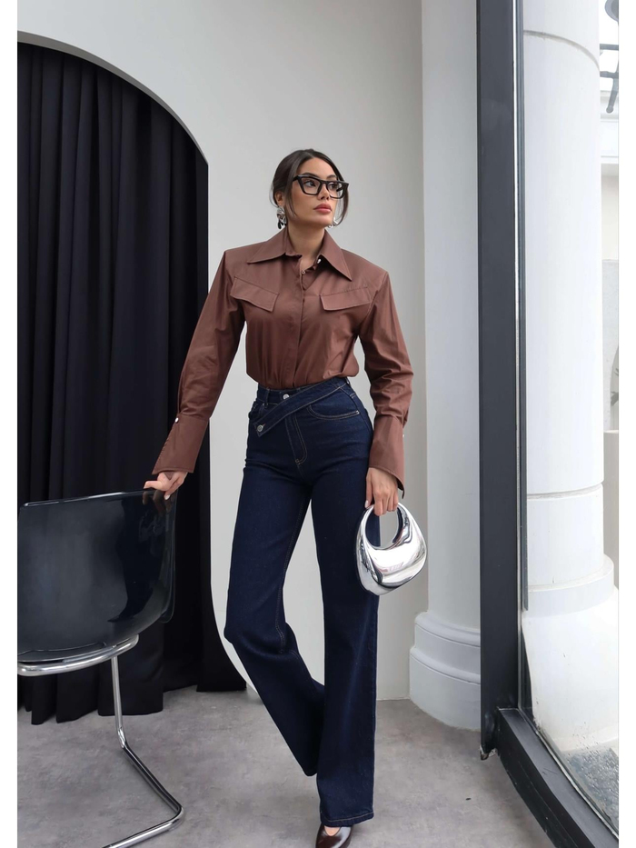 Çapraz Bel Detaylı Wide Leg Jean