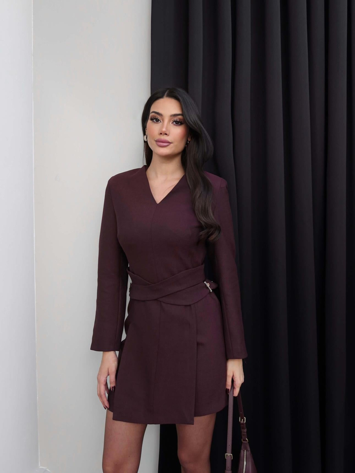 Çapraz Kemer Detaylı Vatkalı Mini Elbise