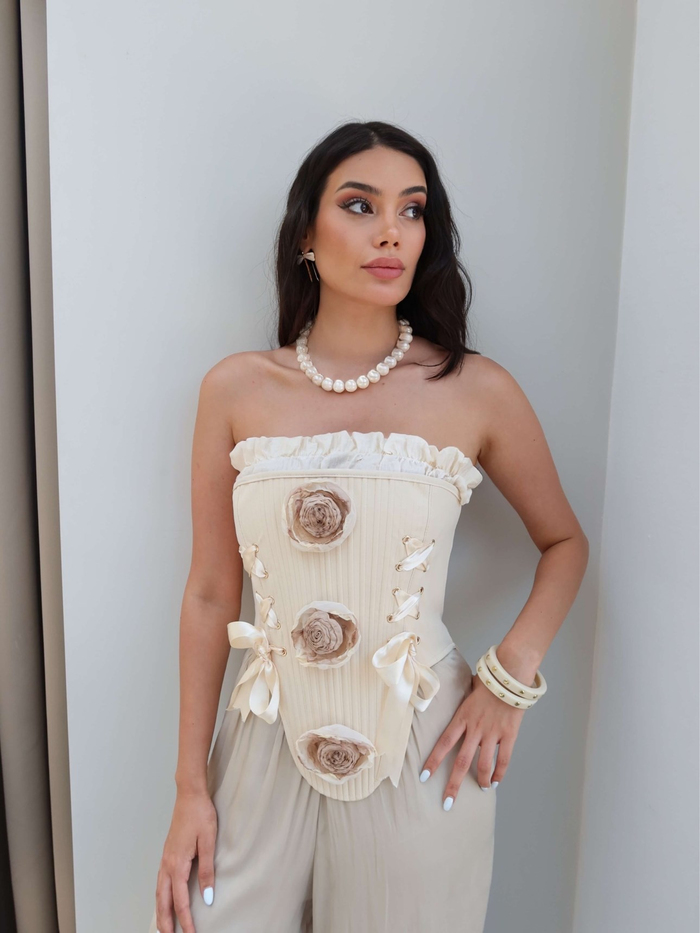 Çiçek Detaylı Vintage Korse