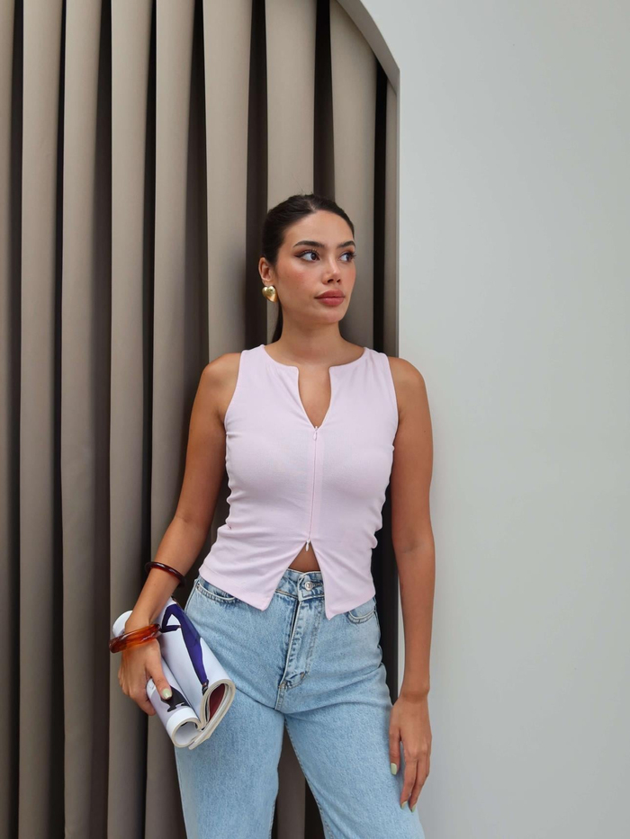 Çift Fermuarlı Bluz