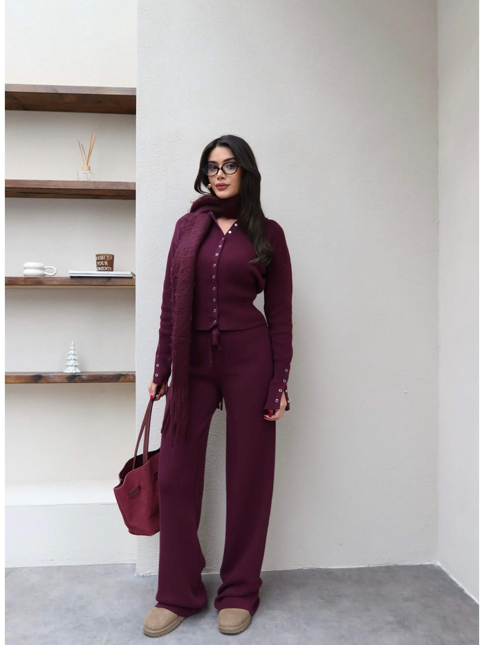 Çıtçıtlı Hırka Pantolon Triko Takım
