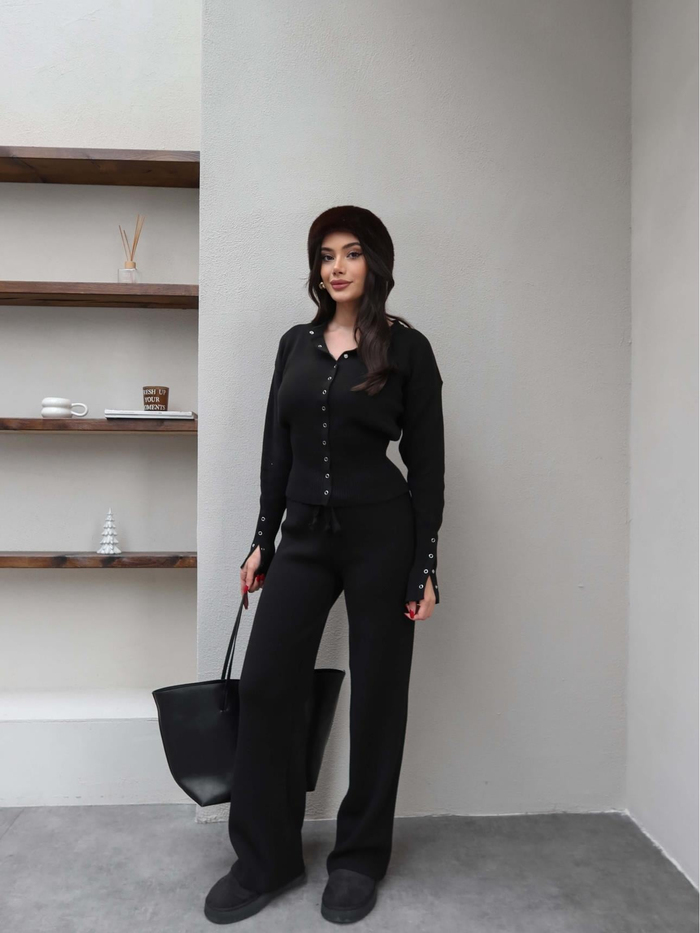 Çıtçıtlı Hırka Pantolon Triko Takım