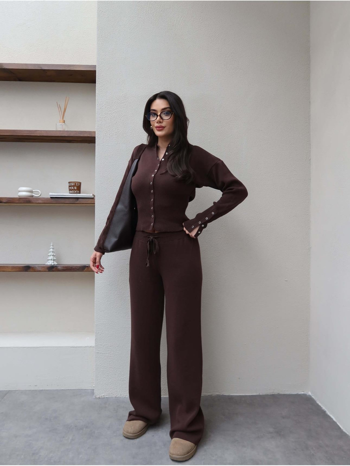 Çıtçıtlı Hırka Pantolon Triko Takım