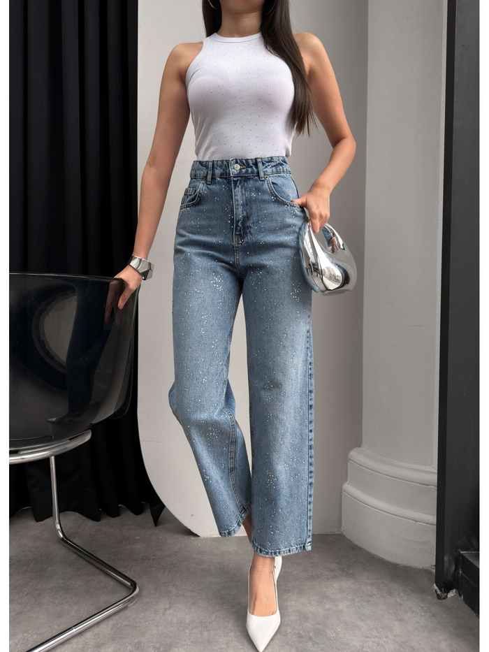 Dağınık Taşlı Boyfriend Jean