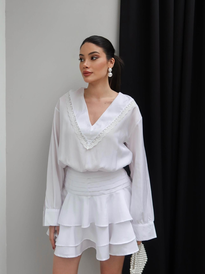Dantel Şerit Fırfırlı Mini Şortlu Elbise