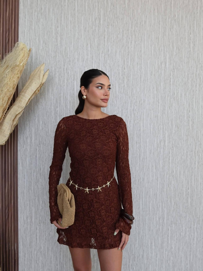 Dantelli Uzun Kol Elbise