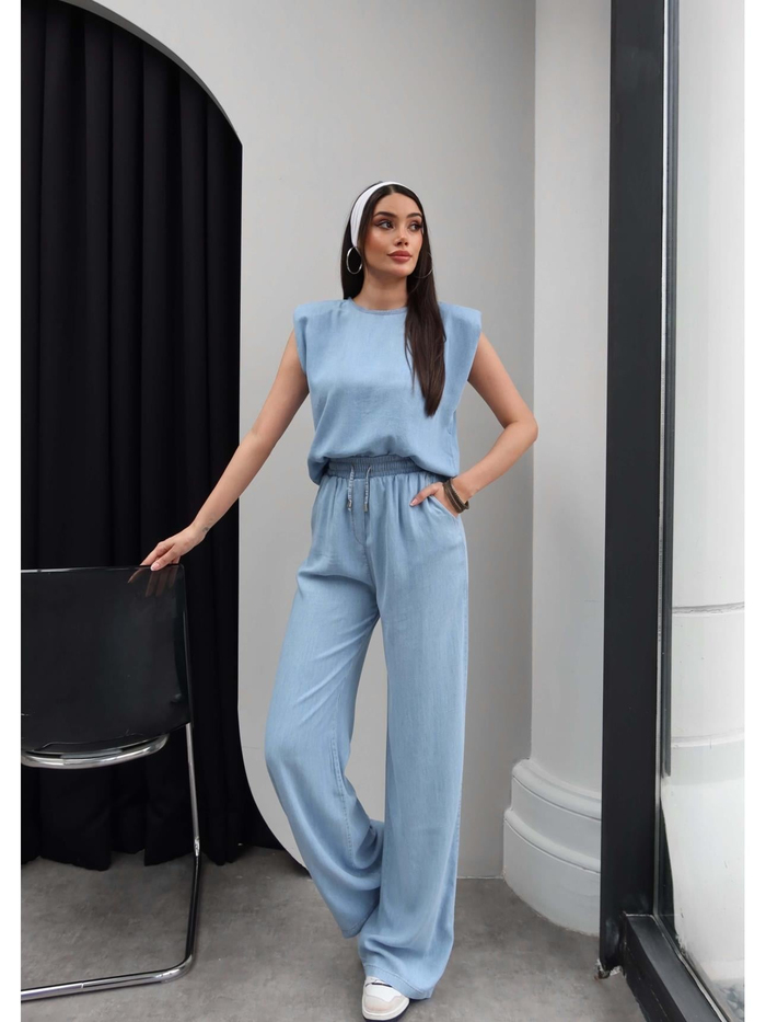 Denim Görünümlü Vatkalı Bluz Takım