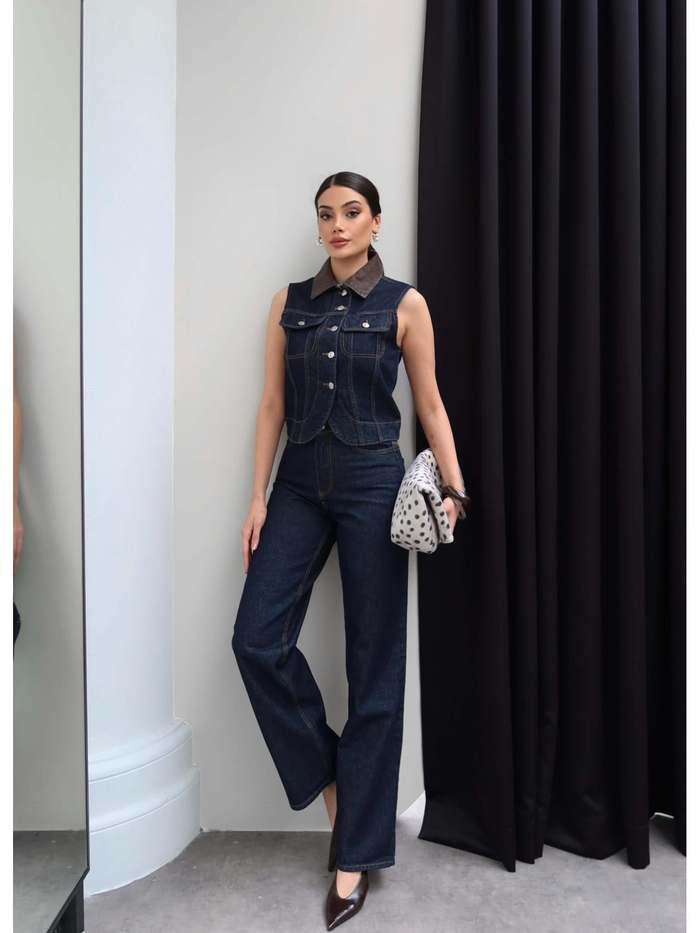 Denim Yelek Pantolon Takım