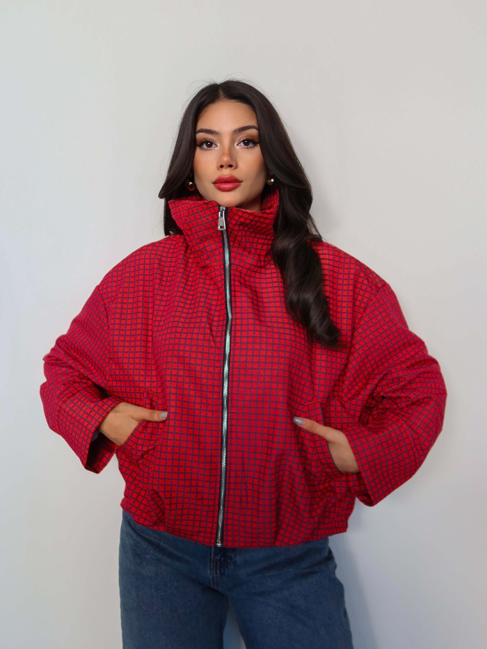 Dik Yaka Ekose Bomber Ceket