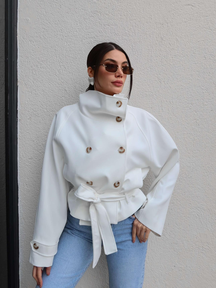 Dik Yaka Kuşaklı Kısa Trench