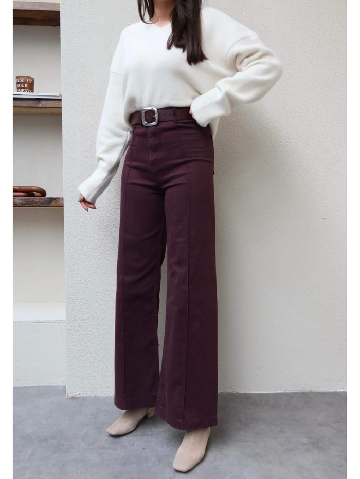 Dikiş Detaylı Geniş Paça Likralı Pantolon