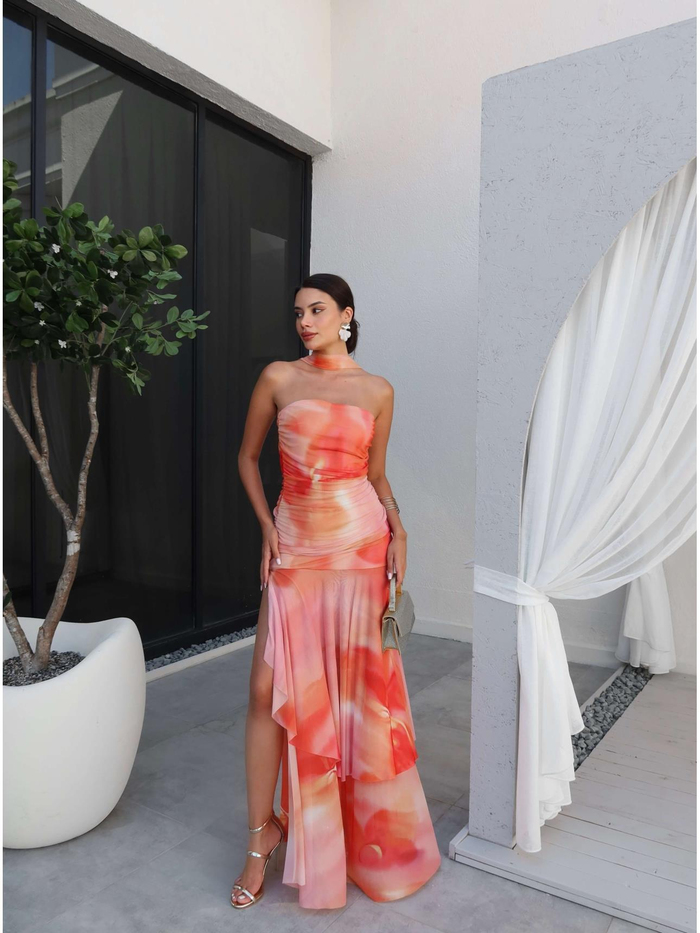 Drapeli Straplez Katlı Elbise