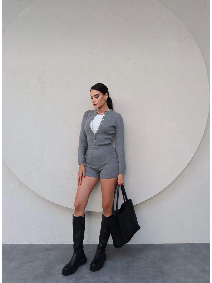Düğmeli Triko Bodysuit Takım