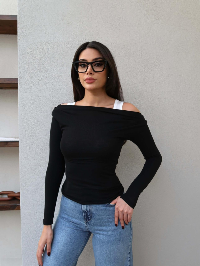 Düşük Omuz Atletli Bluz Takım