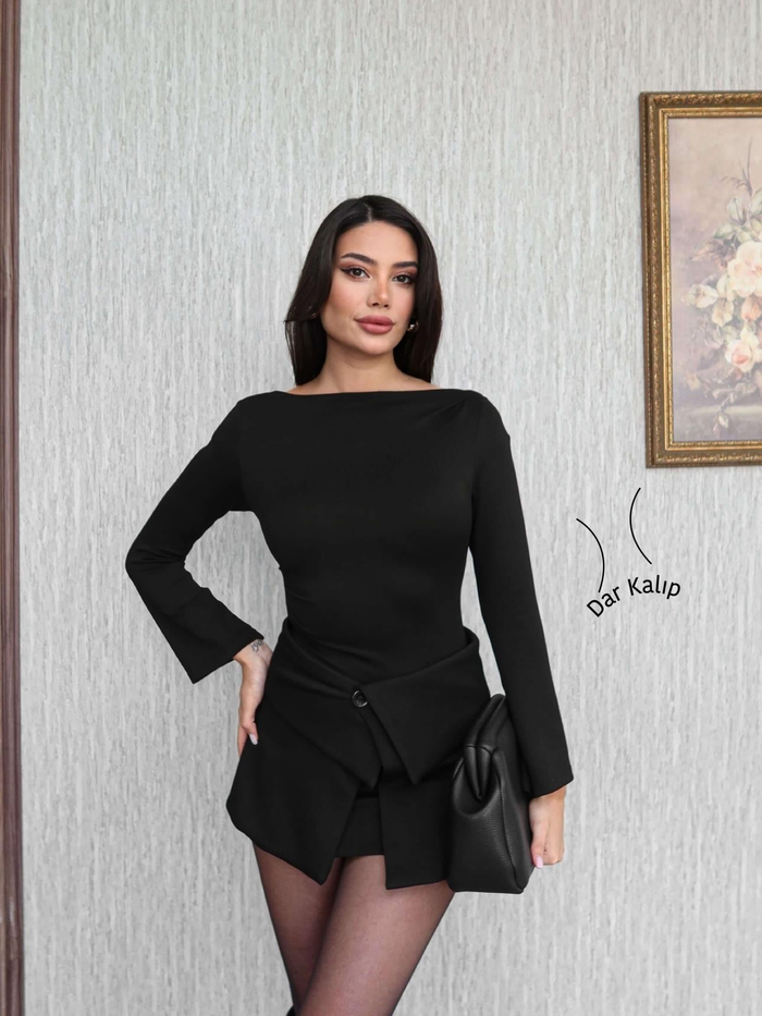 Etek Parça Detaylı Mini Elbise
