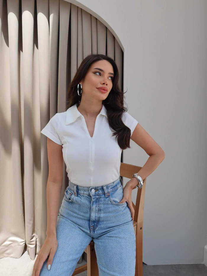 Fermuarlı Kısa Kol Body