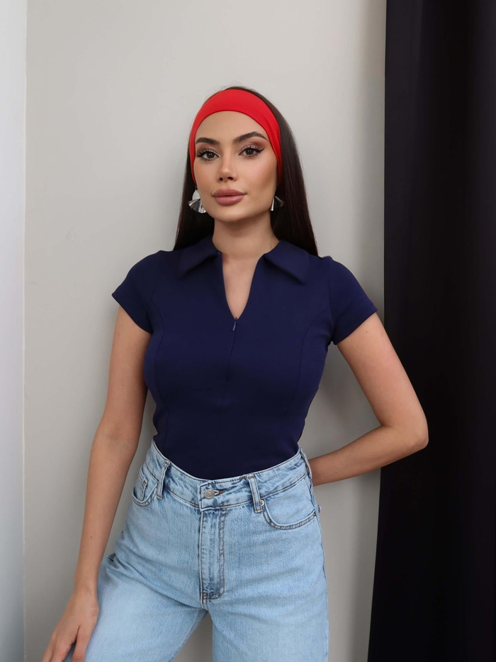 Fermuarlı Kısa Kol Body