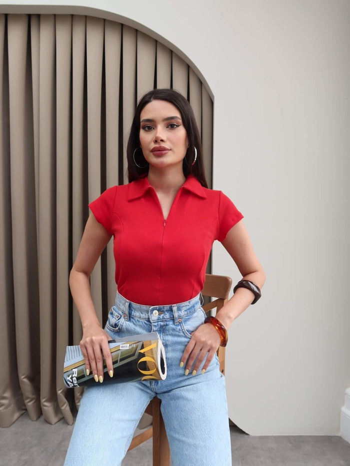 Fermuarlı Kısa Kol Body