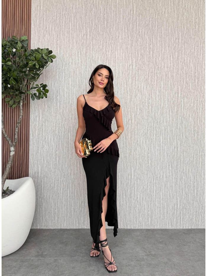 Fırfırlı İnce Askılı Elbise