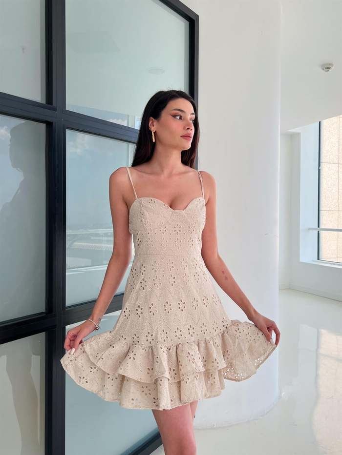 Fistolu Alt Fırfırlı Mini Elbise