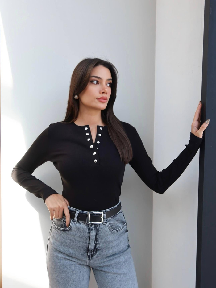 Fitil Desen Çıtçıtlı Bluz