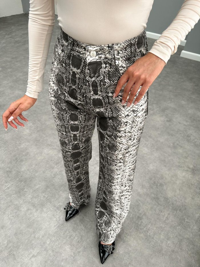 Füme Snake Desenli Wide Leg Orj Jean