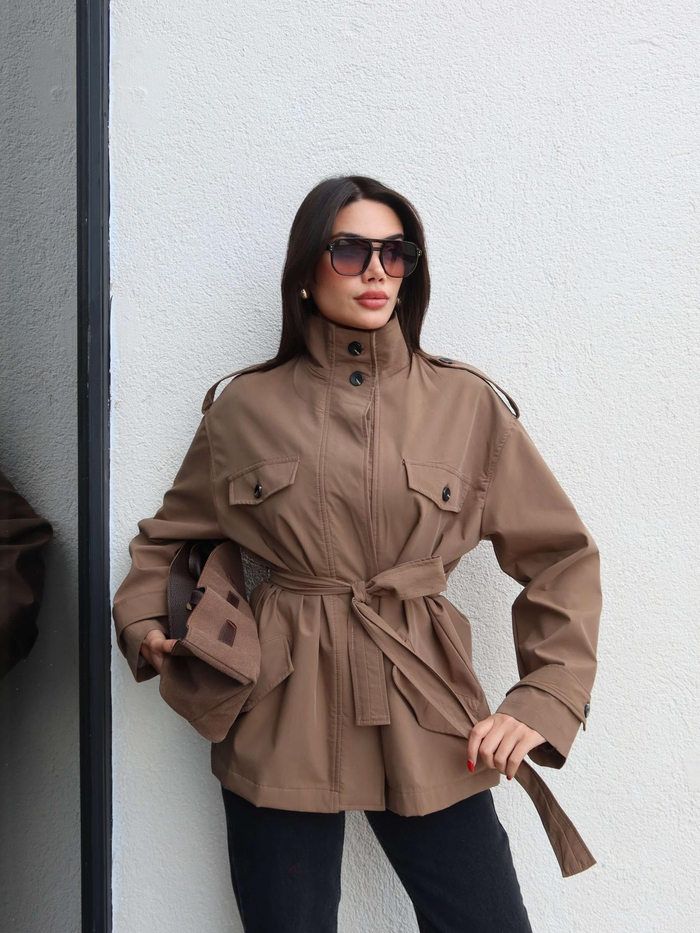 Gizli Düğme Detay Cepli Trench