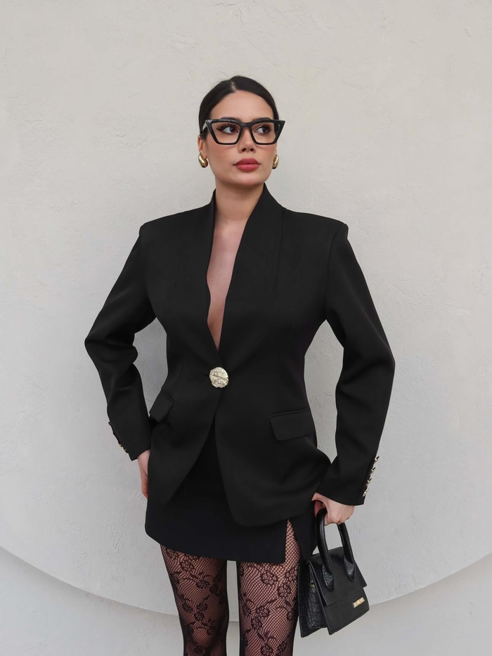 Gold Düğmeli Blazer Ceket