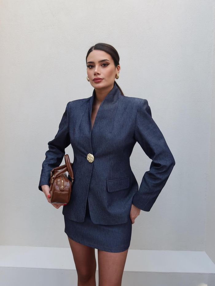 Gold Düğmeli Denim Takım