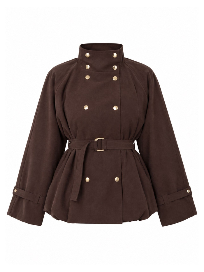 Gold Düğmeli Kemerli Trench