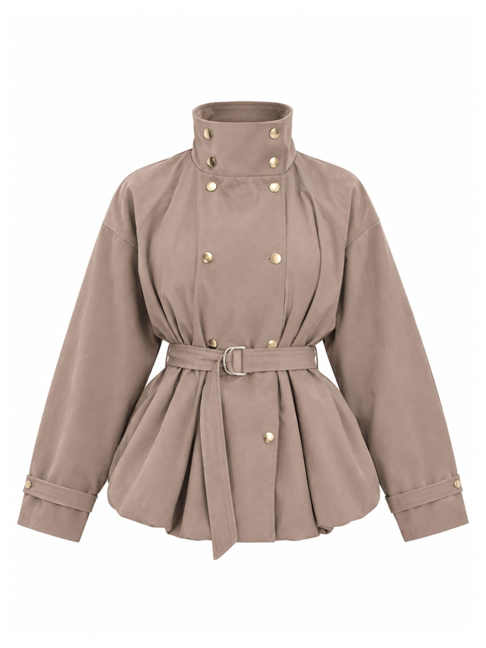 Gold Düğmeli Kemerli Trench