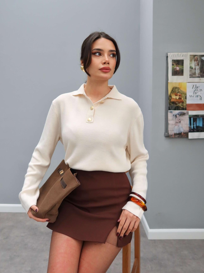 Gold Düğmeli Polo Yaka Kazak