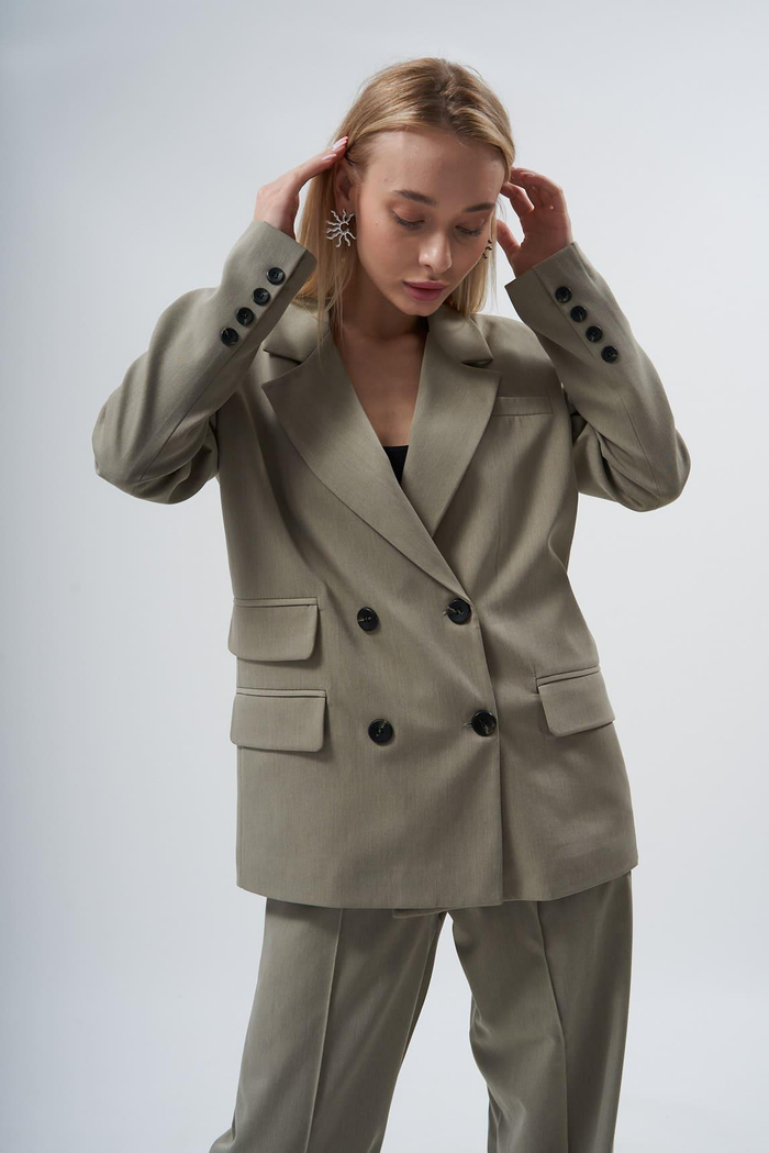 Haki Oversize Double Pocket Detail Ceket