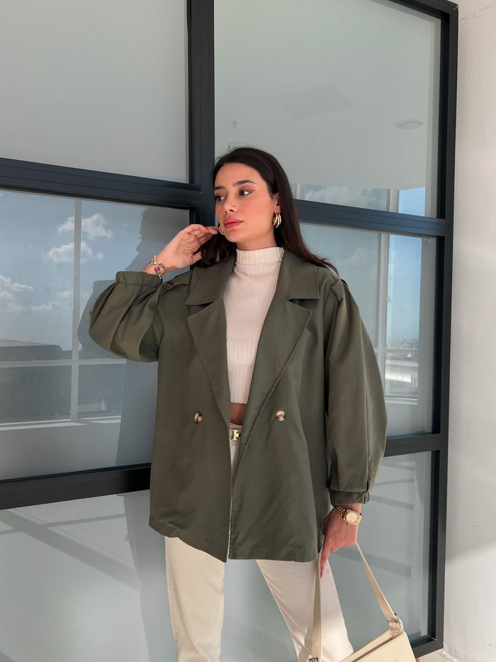 Haki Oversize Kısa Trench
