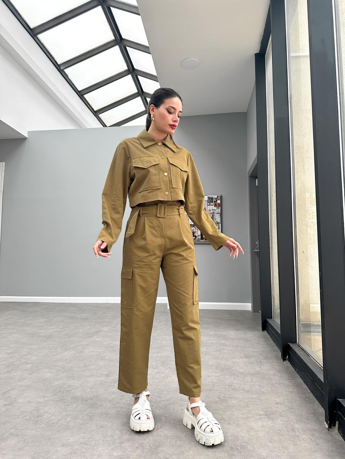 Haki Tencel Pantolon Takım