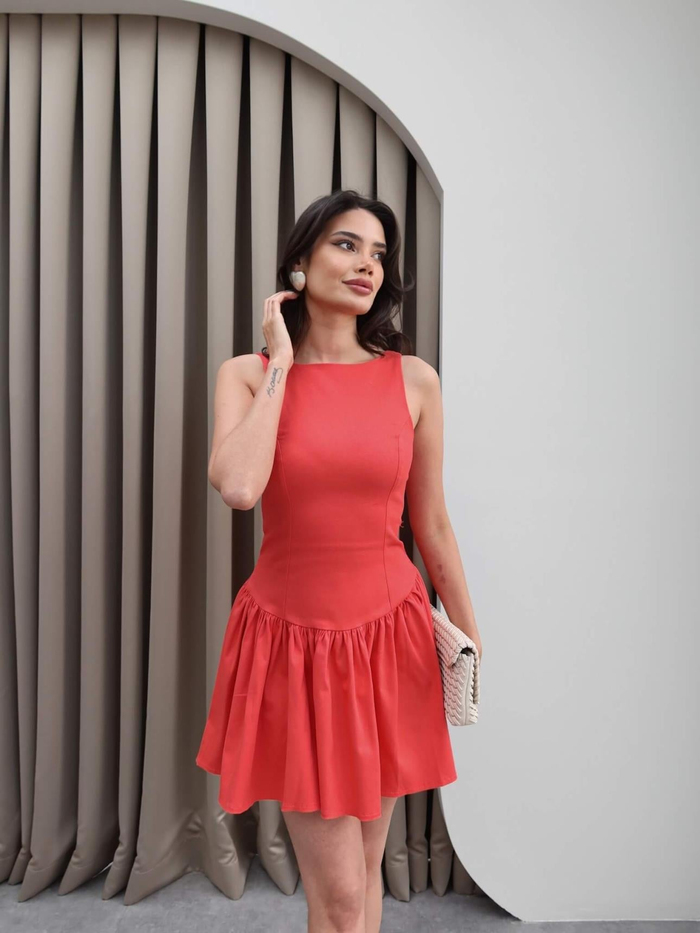 Halter Yaka Eteği Büzgülü Mini Elbise