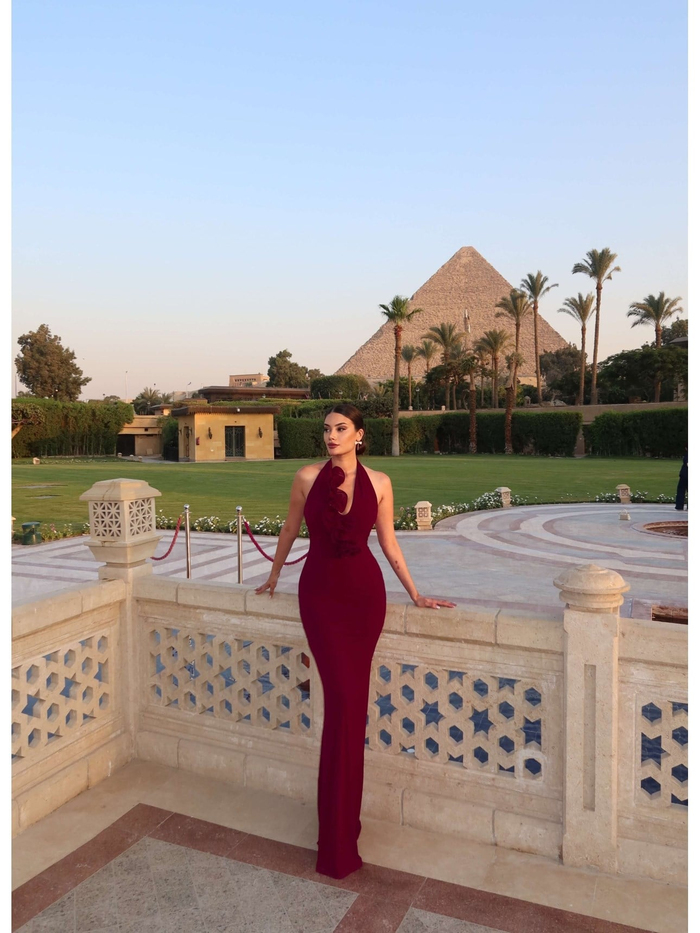 Halter Yaka Organze Çiçekli Elbise E.H Collection