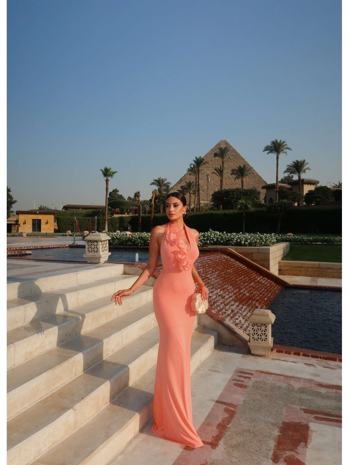 Halter Yaka Organze Çiçekli Elbise E.H Collection