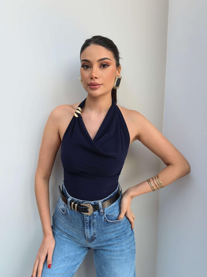 Halter Yaka Tokalı Bluz