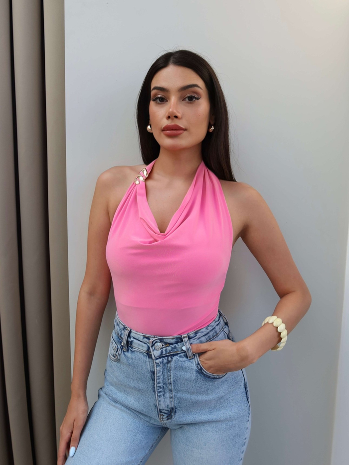 Halter Yaka Tokalı Bluz