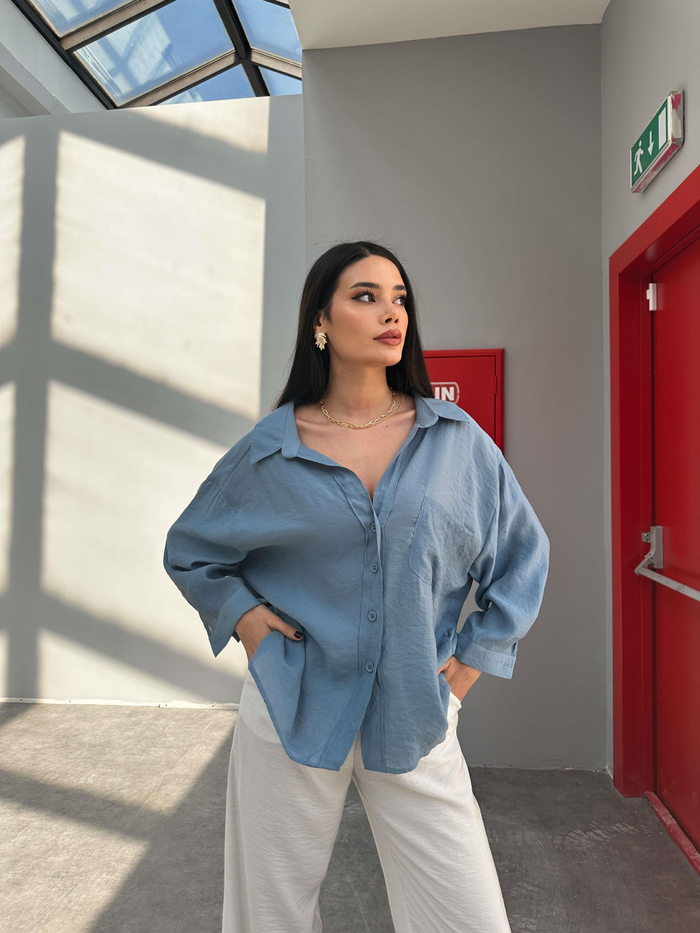 İndigo Low Shoulder Gömlek