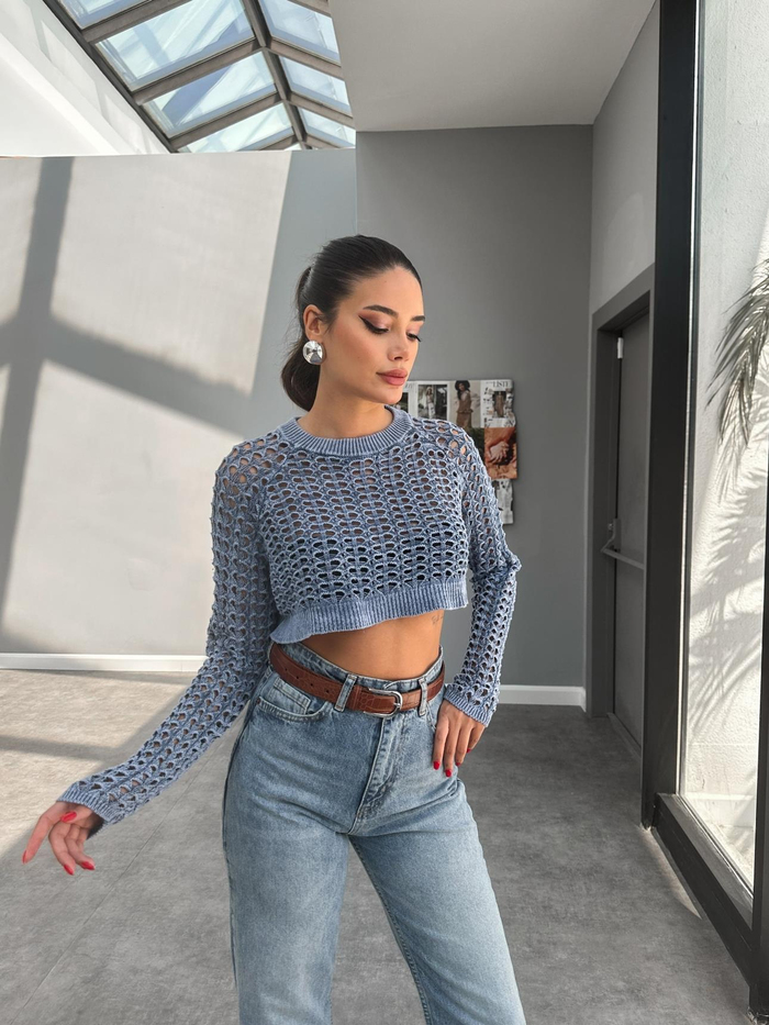 İndigo Perforated Triko Kazak